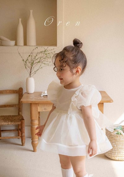 仙氣飄飄公主後綁帶包屁紗裙/洋裝(奶油)3