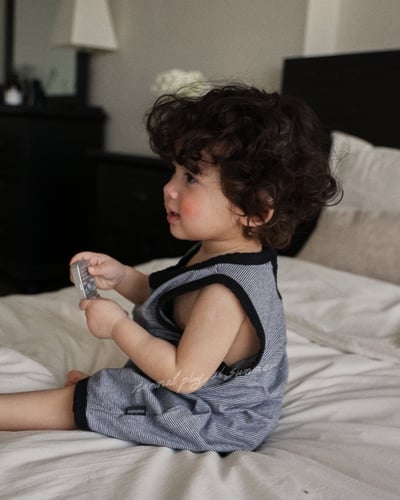 口袋條紋連身衣(2color)4