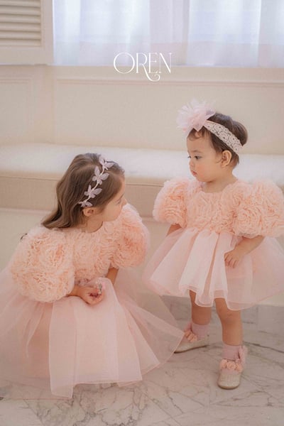 優雅公主繁盛玫瑰後綁帶包屁紗裙/洋裝(粉)2