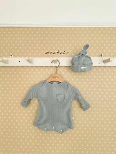 小口袋紋理包屁衣+寶寶帽set8