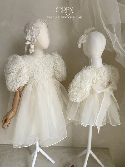 優雅公主繁盛玫瑰後綁帶包屁紗裙/洋裝(奶油)22