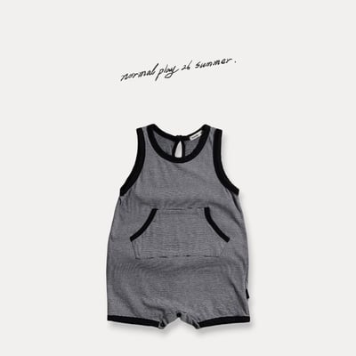 口袋條紋連身衣(2color)12