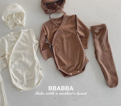 純色側開扣新生兒服set(2color)7