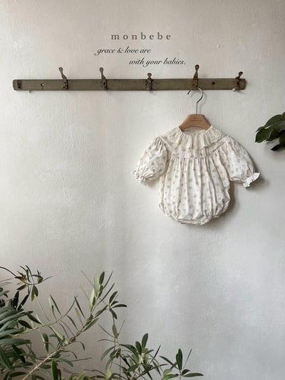 蕾絲領花花澎袖包屁衣9