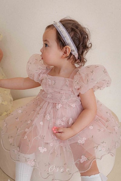 如詩如畫！刺繡玫瑰公主包屁紗裙/洋裝(2color)4