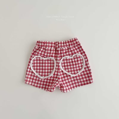 蕾絲愛心滾邊格紋短褲(2color)19
