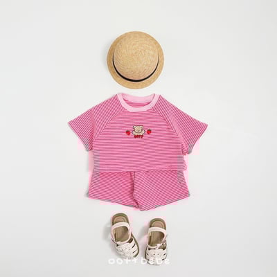 熊熊草莓條紋套裝9