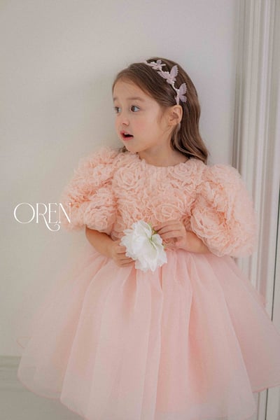 優雅公主繁盛玫瑰後綁帶包屁紗裙/洋裝(粉)14