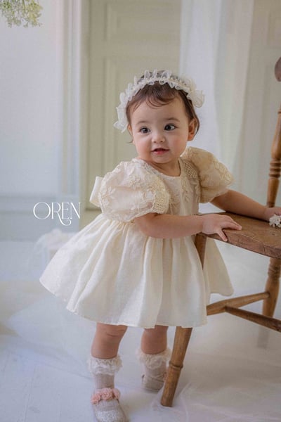 後綁帶花花壓紋包屁裙/洋裝8