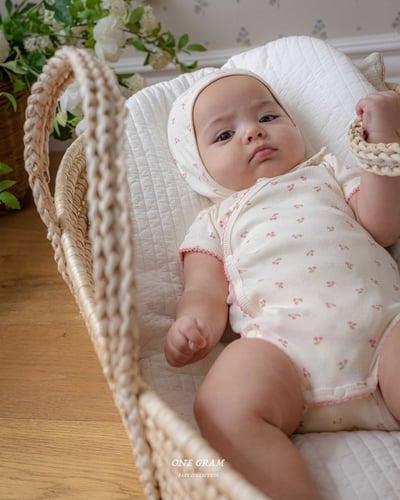 櫻桃側開扣包屁衣*現貨藍6m1