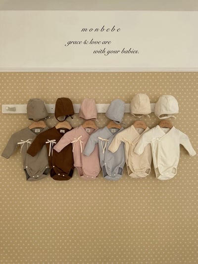 小刺繡側綁帶新生兒服/鈕扣帽9