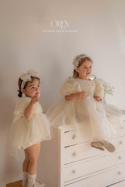 優雅公主繁盛玫瑰後綁帶包屁紗裙/洋裝(奶油)4