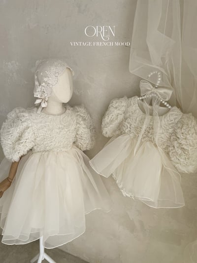 優雅公主繁盛玫瑰後綁帶包屁紗裙/洋裝(奶油)23