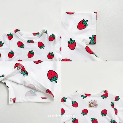 滿版草莓連身爬服+帽set2