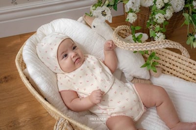 櫻桃側開扣包屁衣*現貨藍6m5