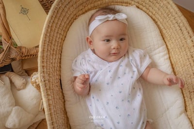 蕾絲滾邊澎袖小花側開扣包屁衣*現貨6m6