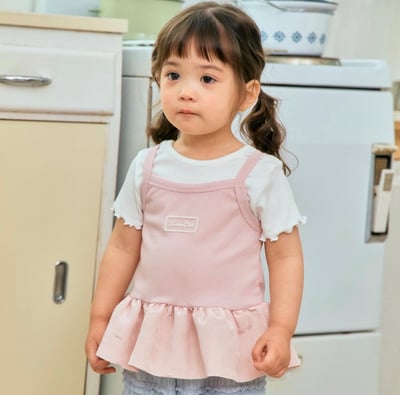 蕾絲布標背心裙襬上衣(3color)1