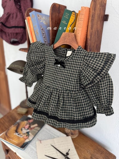 珍珠ribbon飛袖小格紋包屁裙*現貨綠18m8