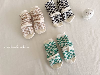 棋盤格紋寶寶襪set4