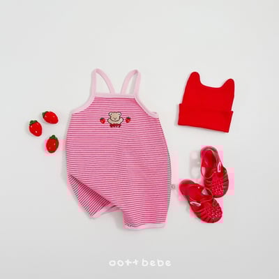 熊熊草莓背心條紋連身衣4