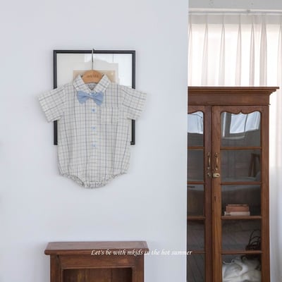 帥帥領結格紋包屁衣3