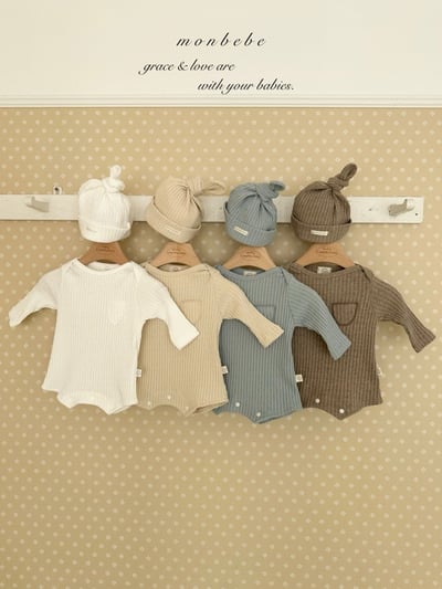 小口袋紋理包屁衣+寶寶帽set1