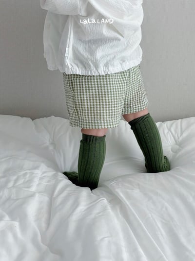 後口袋格紋鬆緊褲(4color)1