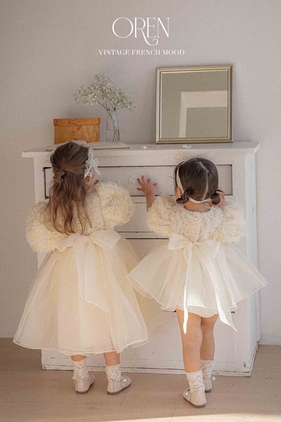 優雅公主繁盛玫瑰後綁帶包屁紗裙/洋裝(奶油)2