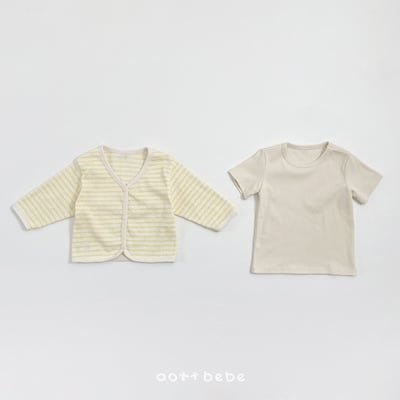 條紋開衫外套+純色上衣set8