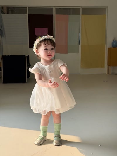 捲邊拼接紗裙公主洋裝1