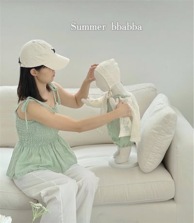 綁帶抓皺荷葉邊親子裝6