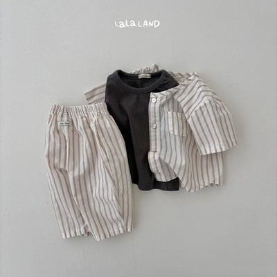 日雜條紋無領開襟/條紋褲(2color/baby)1