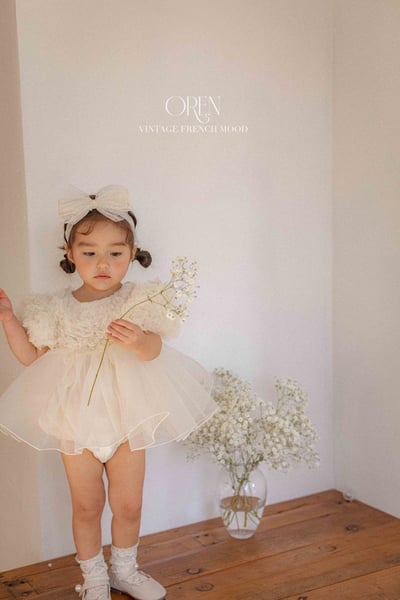優雅公主繁盛玫瑰後綁帶包屁紗裙/洋裝(奶油)6