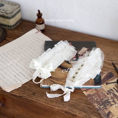 ribbon珍珠/ 花花髮帶1