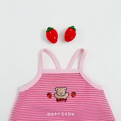 熊熊草莓背心條紋連身衣12