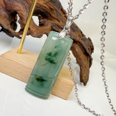 平安納福-《冰飄花油青竹子玉珮項鍊》3