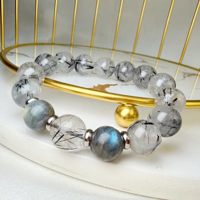 招財/擋煞/防小人-《拉長石黑髮晶手鍊》5