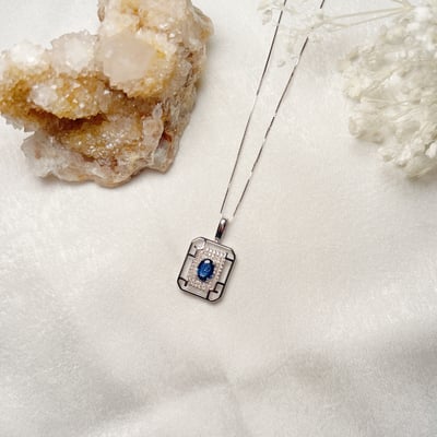 方型鑲鑽幾何藍寶項鍊4