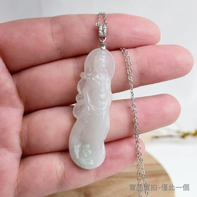 平安吉祥/心靈安定-《淡綠飄花緬甸玉觀音項鍊》6