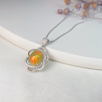 火光遊彩/透體料-《橘黃色蛋白石蛋面項鍊》6