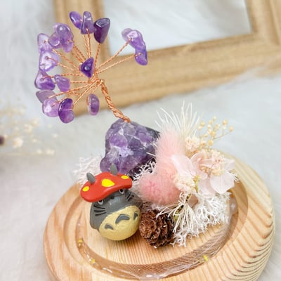 紫晶發財樹·水晶樹乾燥花帶燈玻璃罩擺件4