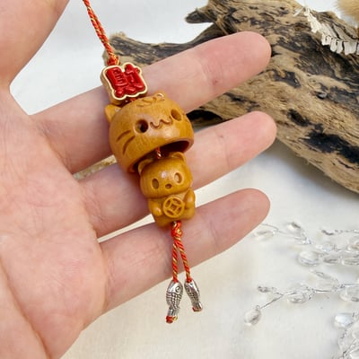 鎮定安神/可愛療癒-《檀木面具貓吊飾·鑰匙圈》3