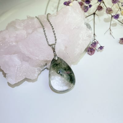 收藏級-清透料綠幽靈水晶項鍊1