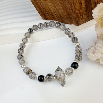 招財/擋煞/防小人-《雙尖閃靈黑髮晶手鍊》2