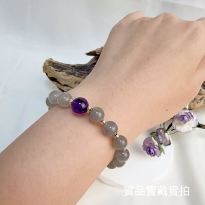 擋煞/沉穩/堅定-《草莓平安扣紫晶拉長石手鍊》6