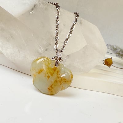 平安吉祥/心靈安定-《緬甸玉黃翡飄花如意項鍊》5