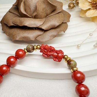 正能量/旺運勢/擋煞-《老綠松貔貅帝王砂硃砂手鍊》4