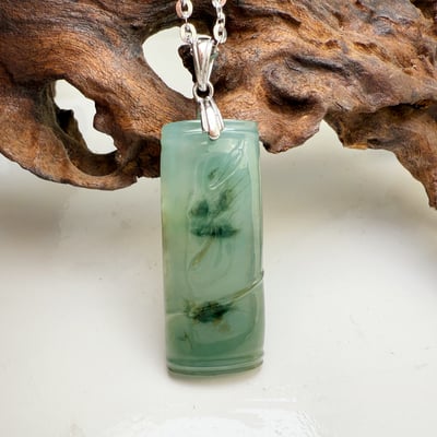 平安納福-《冰飄花油青竹子玉珮項鍊》6