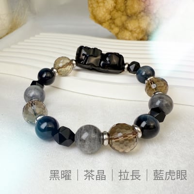 招財擋煞/水晶能量-《彩虹黑曜貔貅·多寶水晶手鍊》5