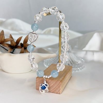 心靈/平安/淨化-《海藍寶白水晶銀飾手鍊》4